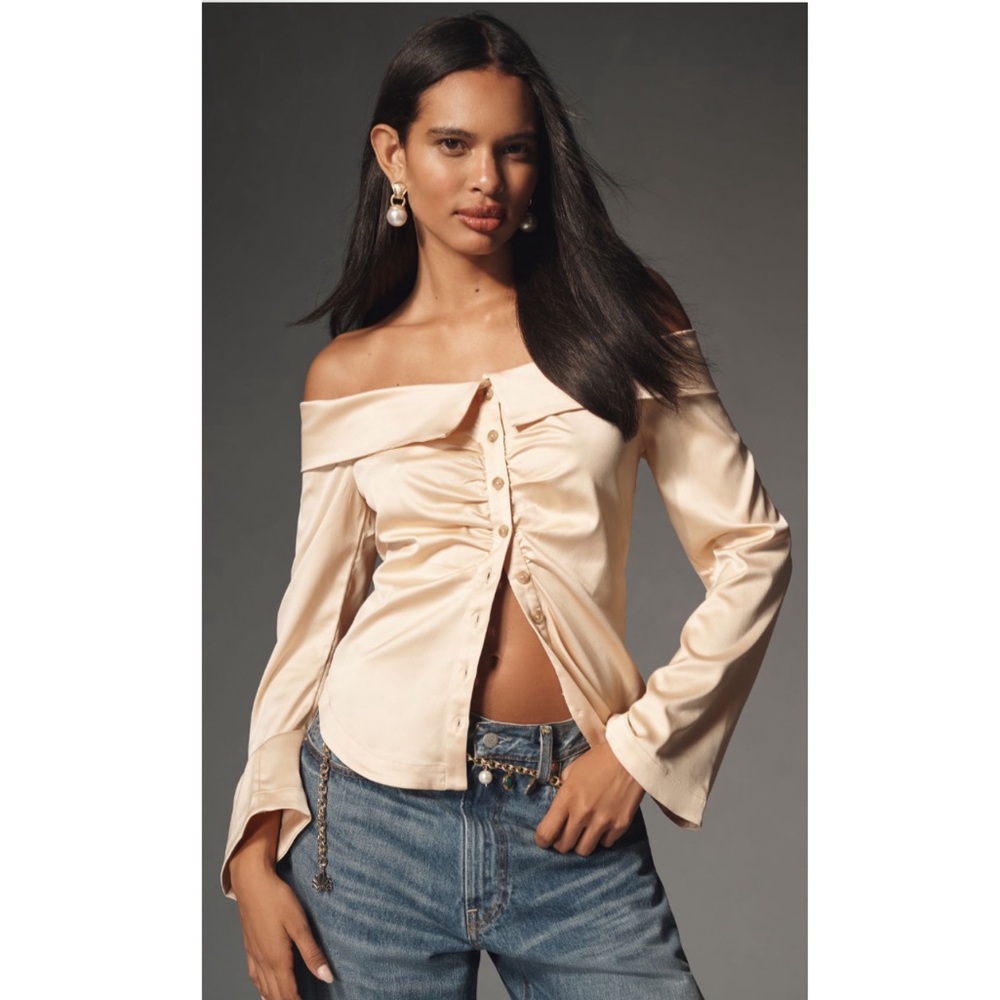 Anthropologie Satin Off Shoulder Top